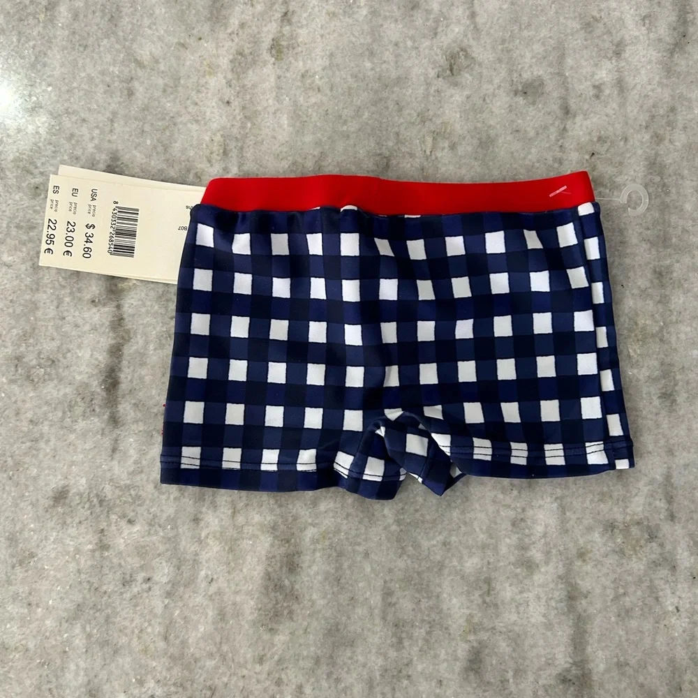 Kids Swim Trunks - Red and Blue Checkered